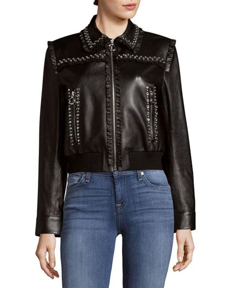 miu miu studded leather jacket|Miu Miu.